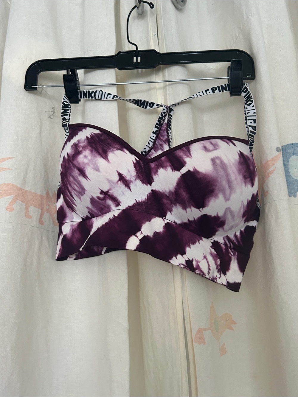 PINK Victoria's Secret Purple and White Tie-Dye Sports Bralette L